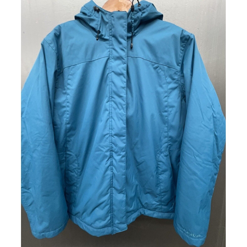 LL Bean Winter Warmer Jacket Women 1X Blue Sherpa Line Hood Insulated Parka Coat